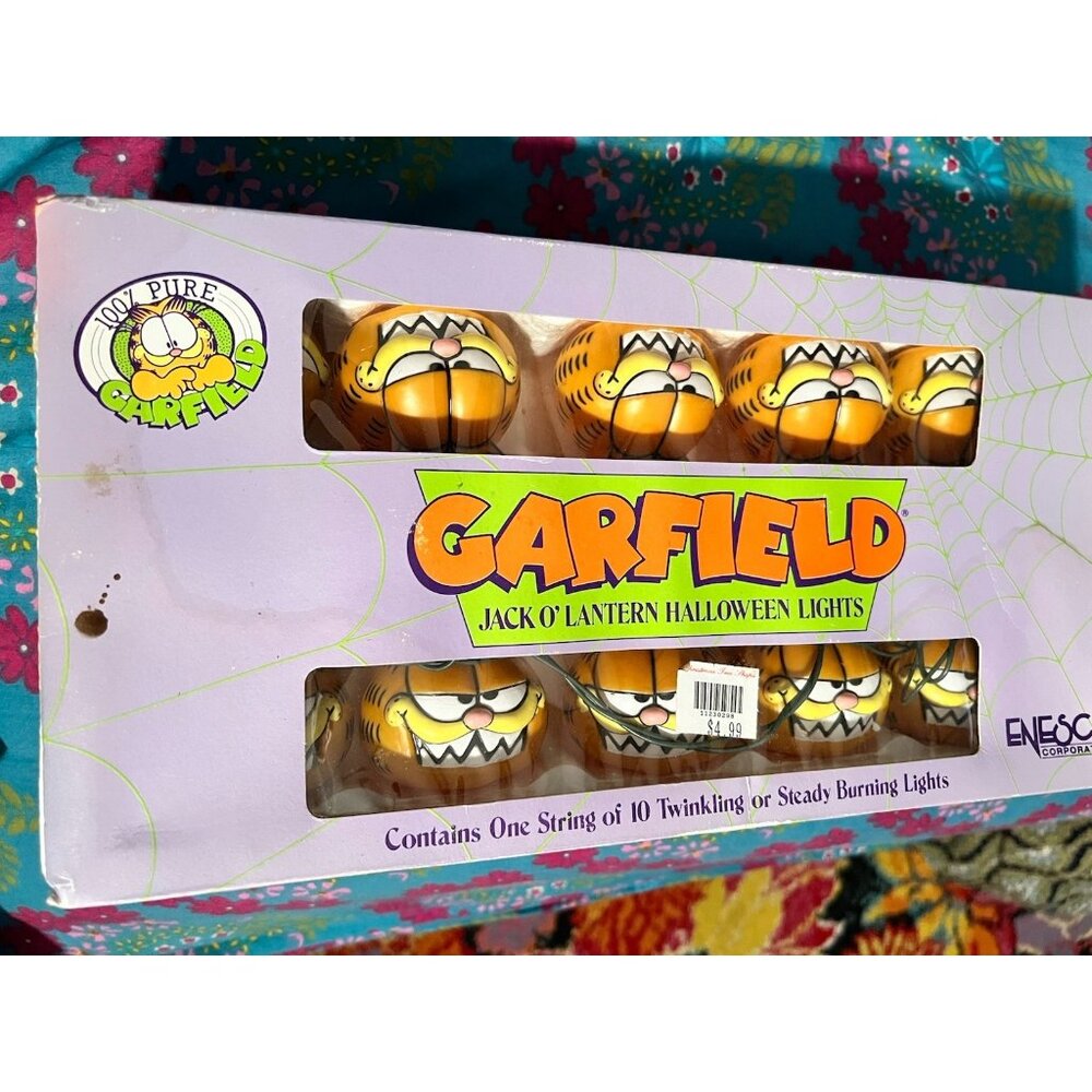 New Old Stock 1978 Garfield Jack O' Lantern Pumpkin Halloween 10 Lights  Enesco - Picture 2 of 10